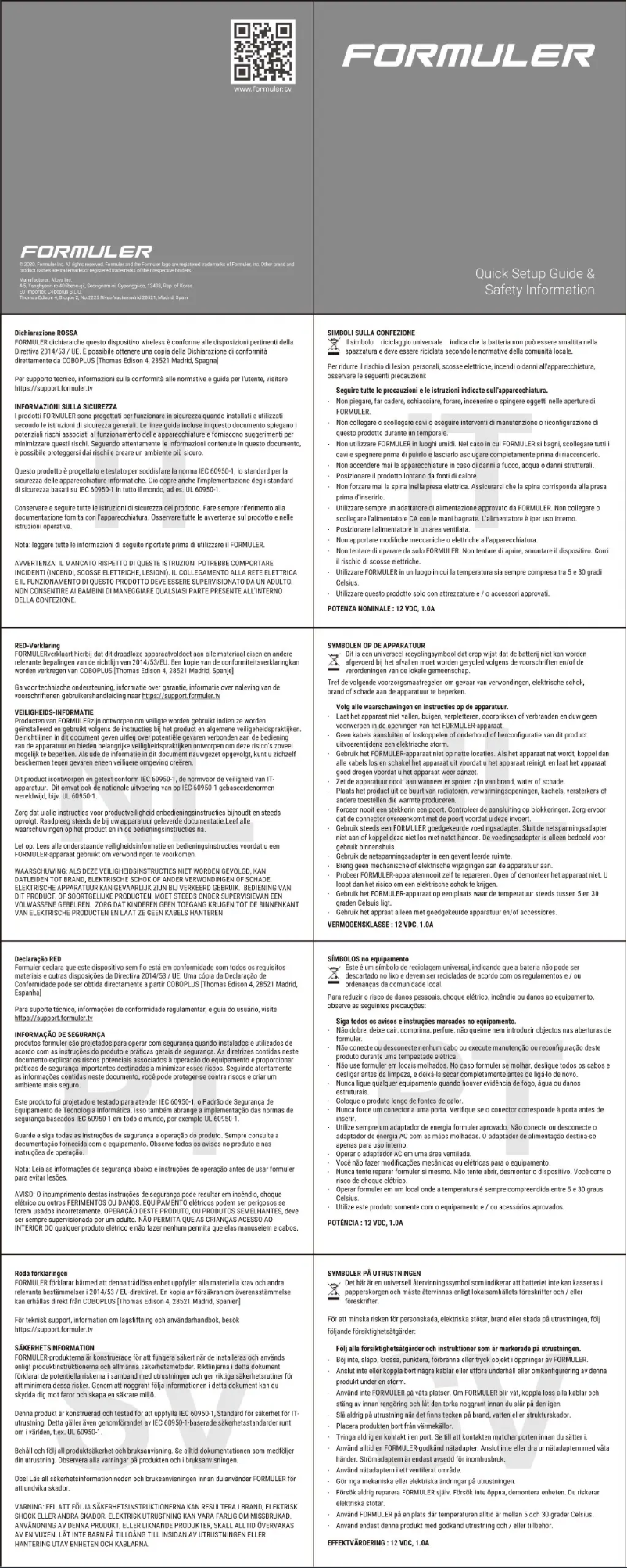 Page n°1 - Manuel utilisateur Formuler Z8