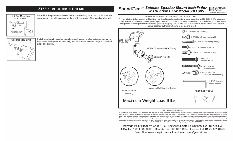 Page 1 de la notice Manuel utilisateur Vantage Point SATS05