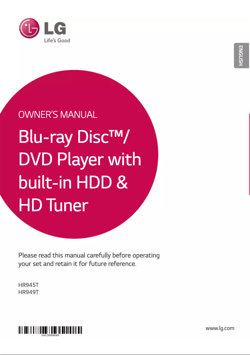 Page 1 de la notice Manuel utilisateur LG HR949T