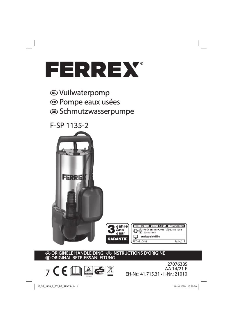 Page 1 de la notice Manuel utilisateur Ferrex F-SP 1135-2