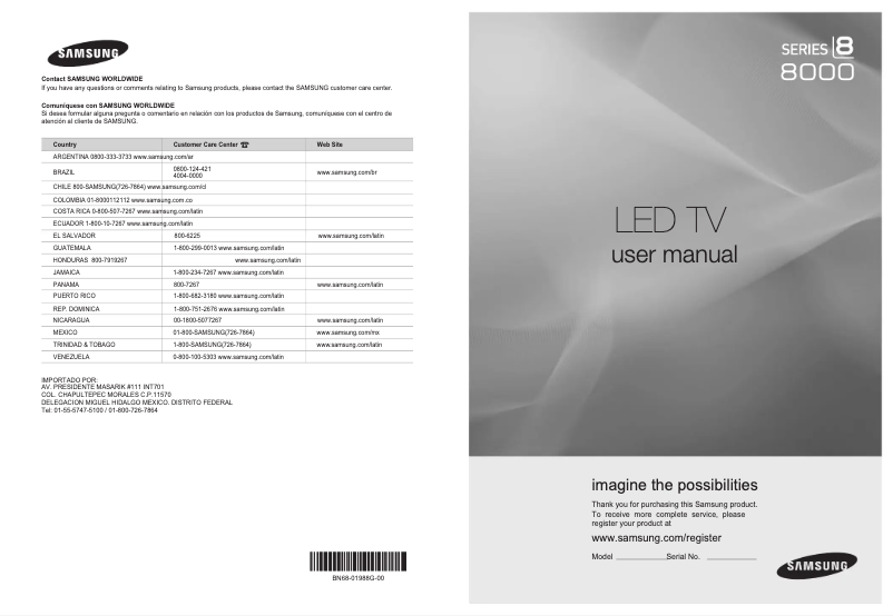 Page 1 de la notice Manuel utilisateur Samsung UN46B8000XF