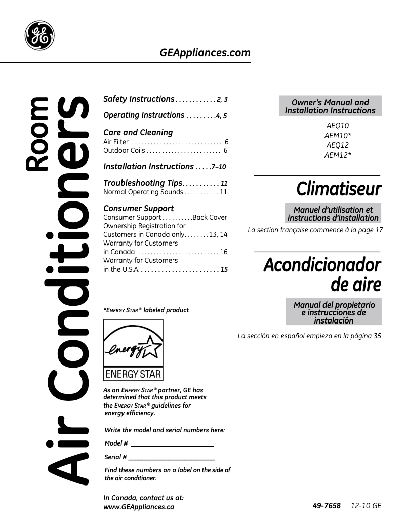 Image de la première page du manuel de l'appareil AEM10