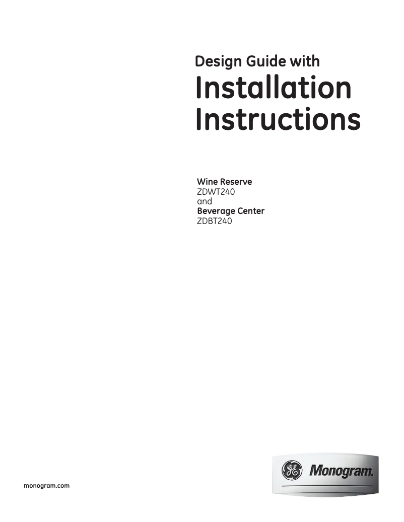 Page 1 de la notice Guide d'installation GE ZDWT240PBS