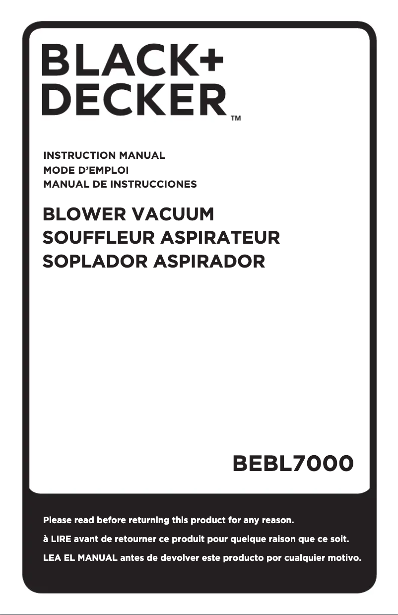 Page 1 de la notice Manuel utilisateur Black & Decker BEBL7000