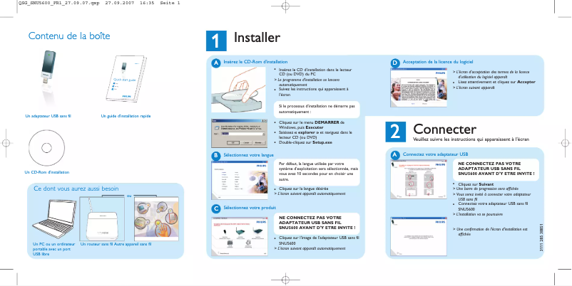 Page 1 de la notice Guide de démarrage rapide Philips SNU5600
