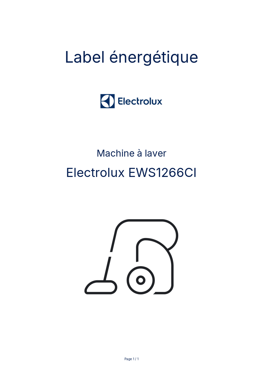 Page n°1 - Label énergétique Electrolux EWS1266CI