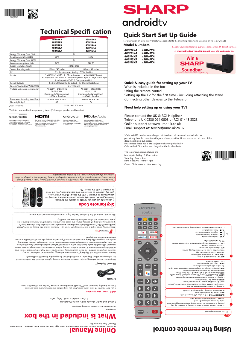 Page n°1 - Guide de démarrage rapide Sharp 43BN2KA