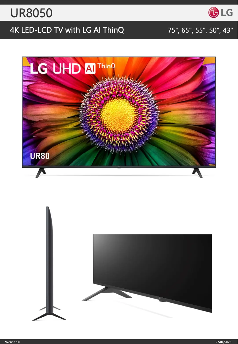 Página 1 del manual Ficha técnica LG 43UR8050PSB