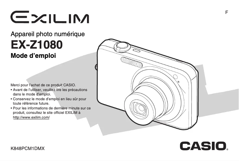 Image de la première page du manuel de l'appareil Exilim EX-Z1080