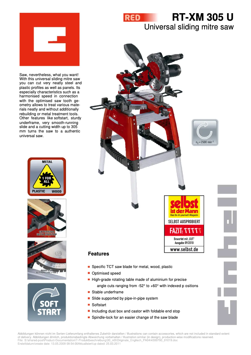 Page n°1 - Manuel utilisateur Einhell RT-XM 305 U