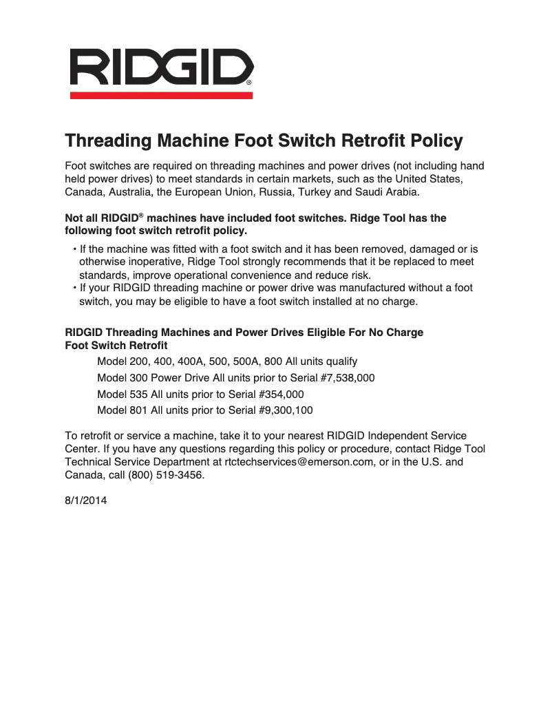 Page 1 de la notice Instructions de sécurité Ridgid 535
