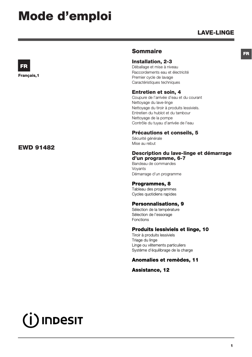 Image de la première page du manuel de l'appareil EWD 91482 W FR