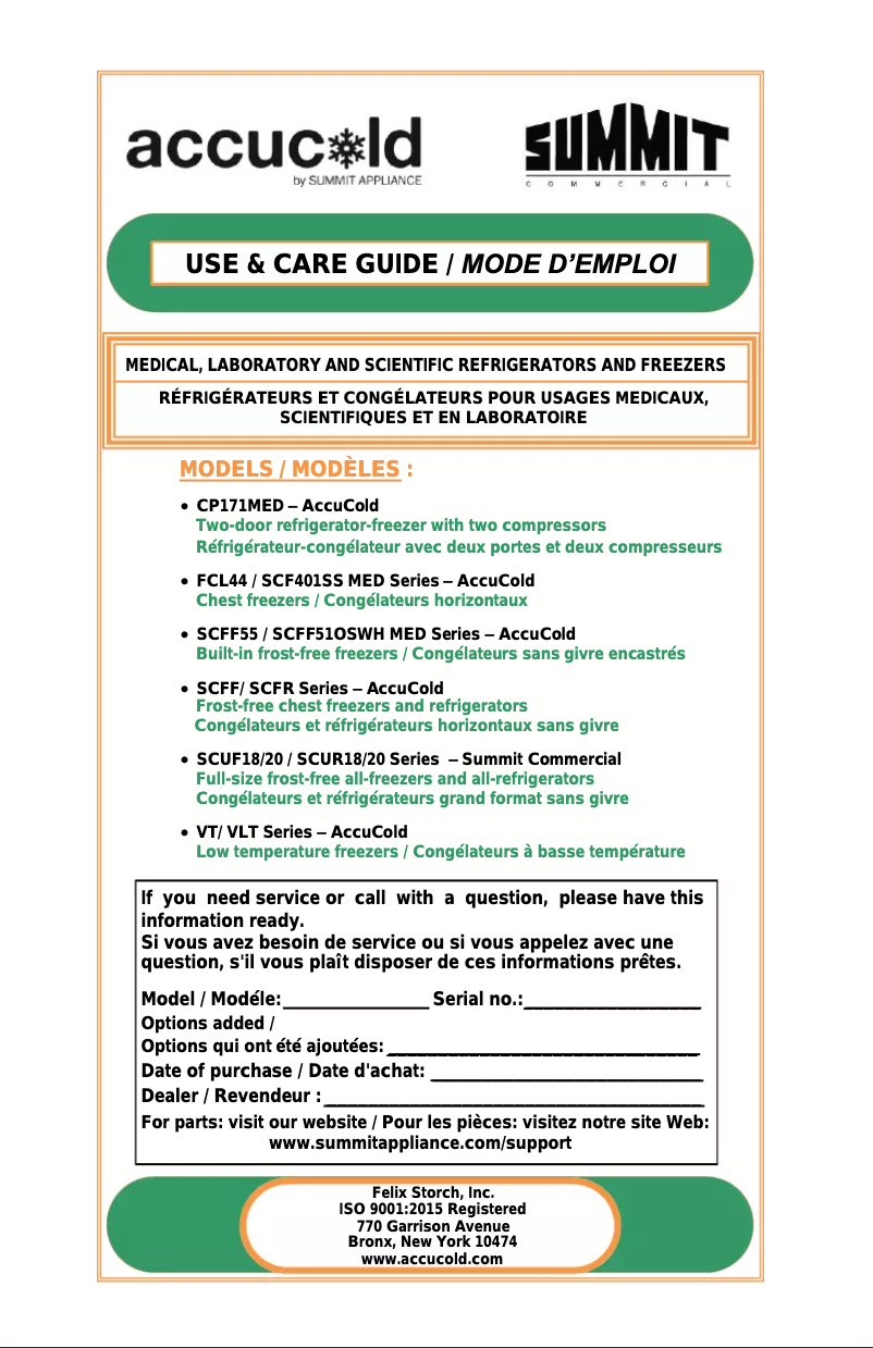 Page n°1 - Manuel utilisateur Accucold VT125