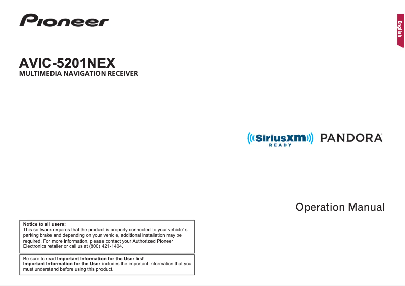 Page n°1 - Manuel utilisateur Pioneer AVIC-5201NEX