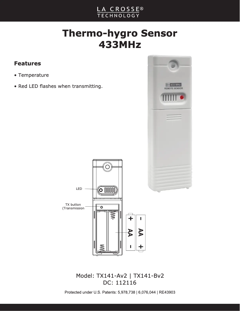Page n°1 - Manuel utilisateur La Crosse Technology TX141-BV3