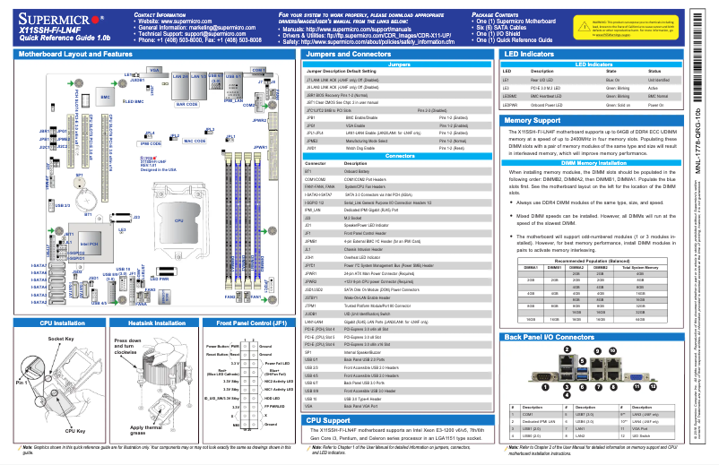 Page n°1 - Guide de démarrage rapide Supermicro X11SSH-F