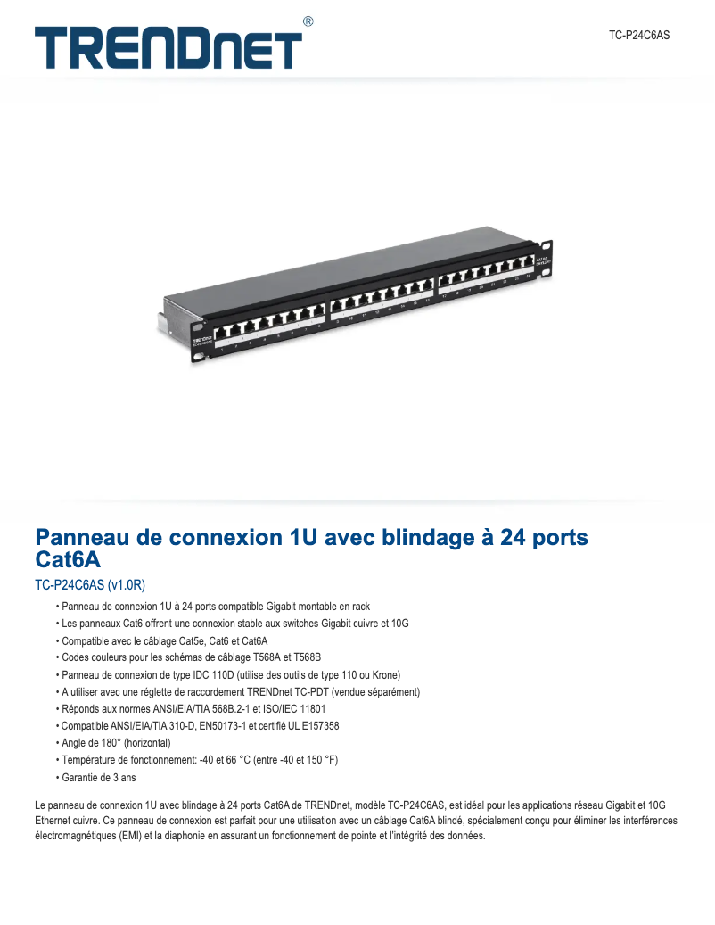 Page n°1 - Fiche technique TRENDnet TC-P24C6AS