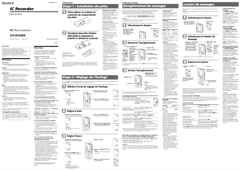 Page n°1 - Manuel utilisateur Sony ICD-B16