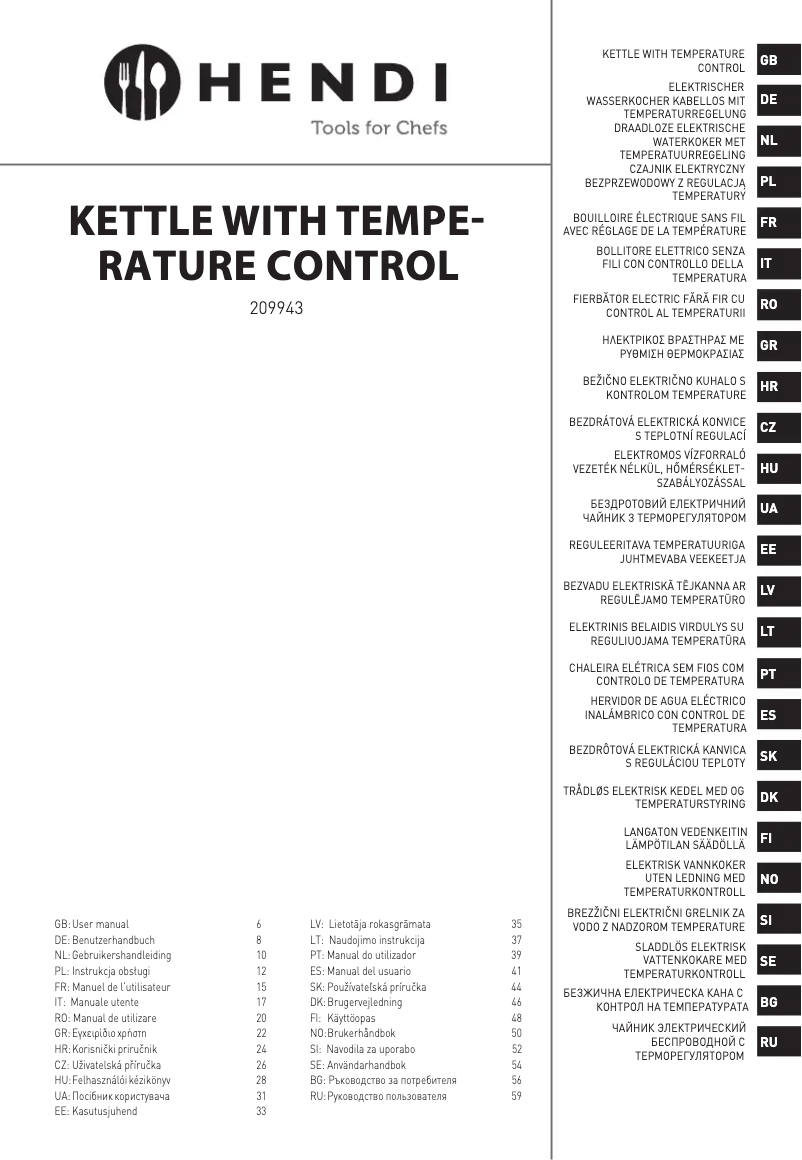 Page 1 de la notice Manuel utilisateur Hendi 209943