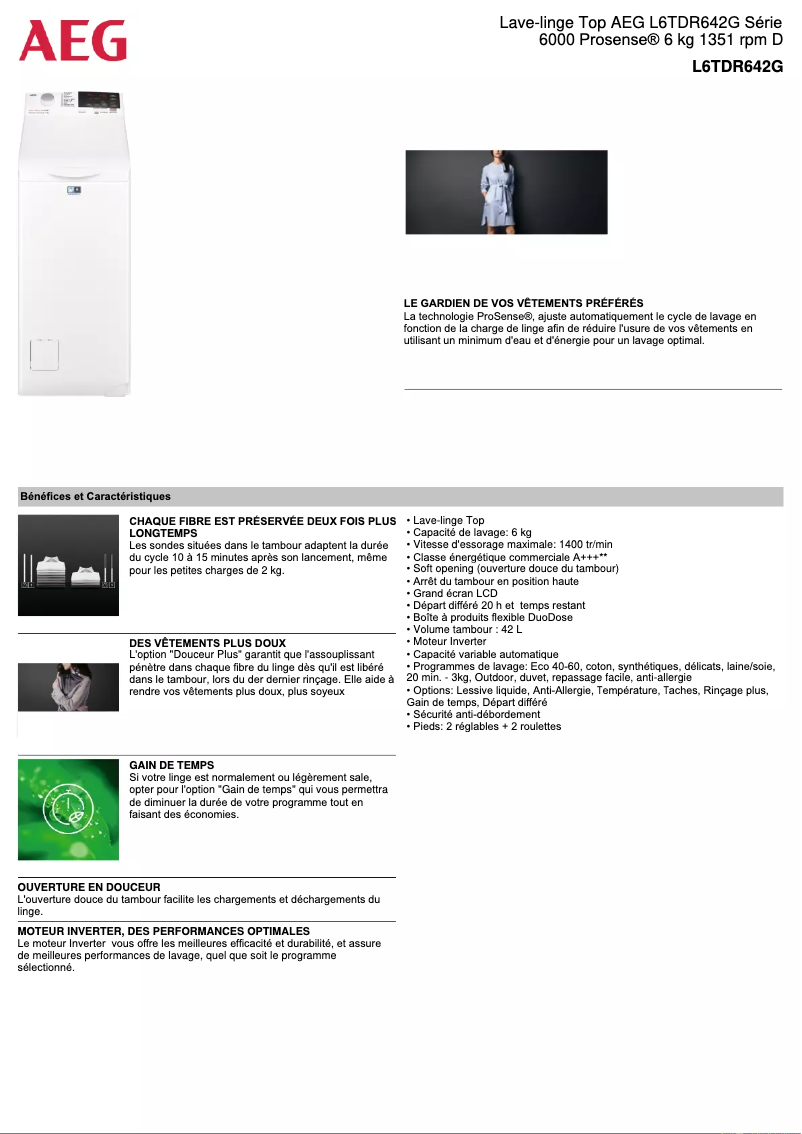Page n°1 - Fiche technique AEG L6TDR642G