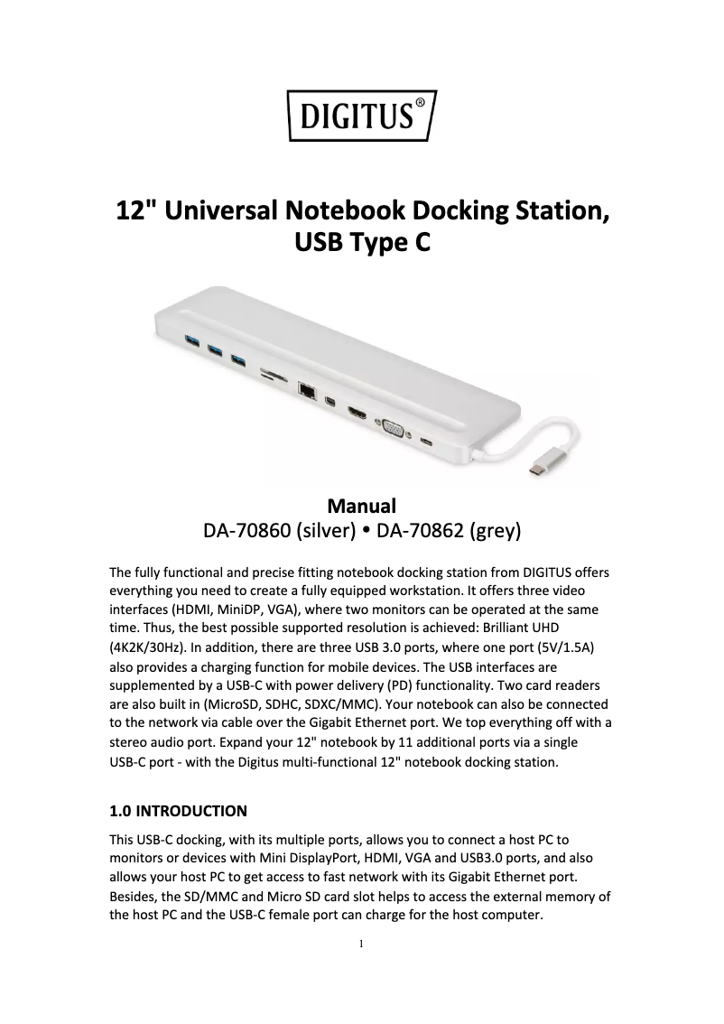Page 1 de la notice Manuel utilisateur Digitus DA-70860