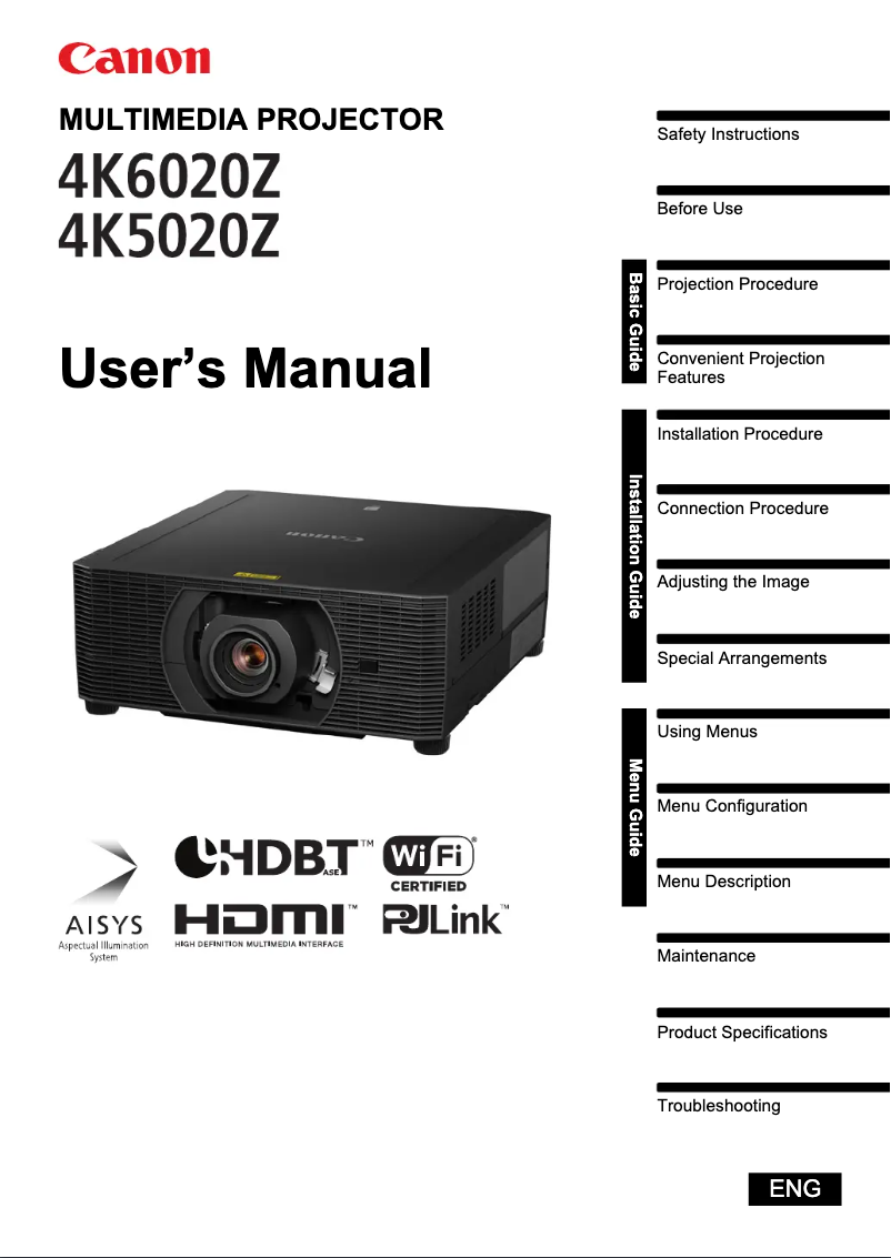 Page 1 de la notice Manuel utilisateur Canon REALiS 4K5020Z