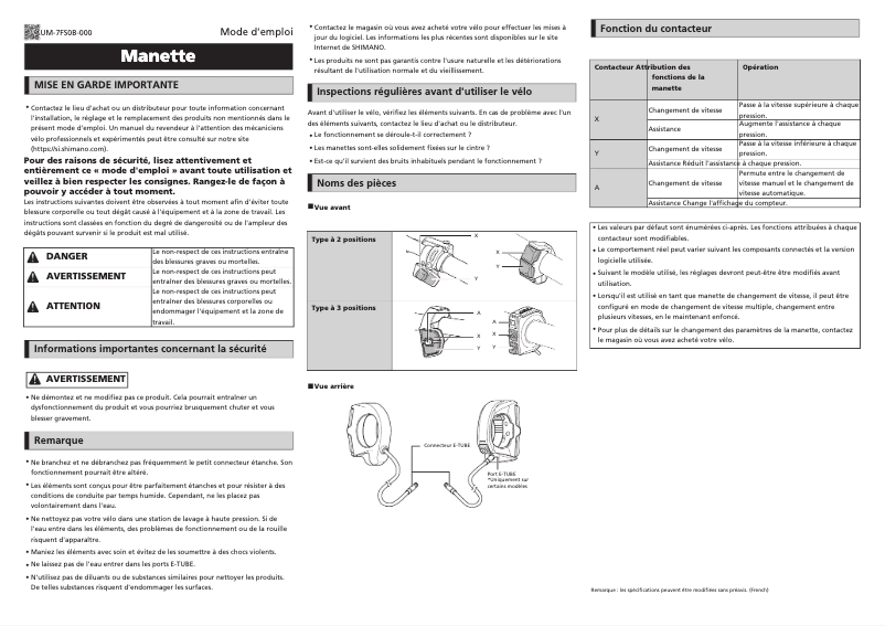 Page 1 de la notice Manuel utilisateur Shimano SW-EM800-L