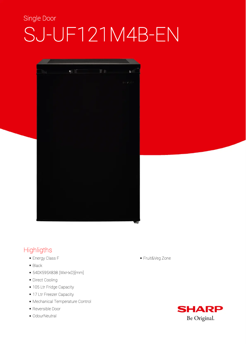 Page 1 de la notice Fiche technique Sharp SJ-UF121M4B-EN