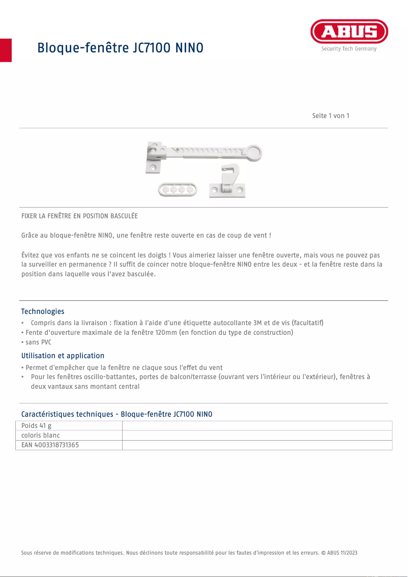 Image de la première page du manuel de l'appareil JC7100 NINO