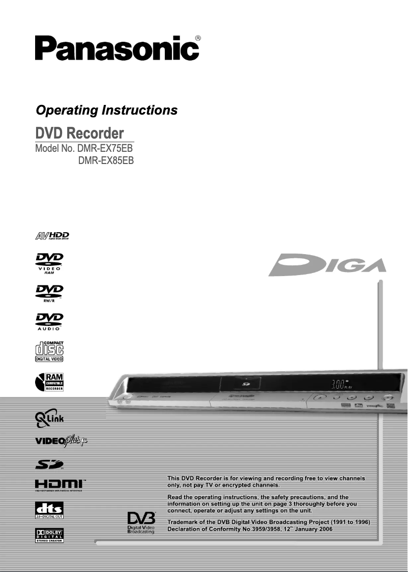 Imagen de la primera página del manual del dispositivo DMR-EX75