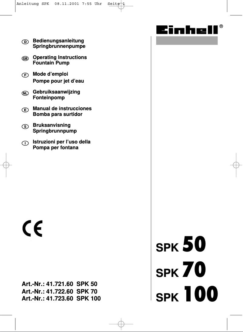 Image de la première page du manuel de l'appareil SPK 70