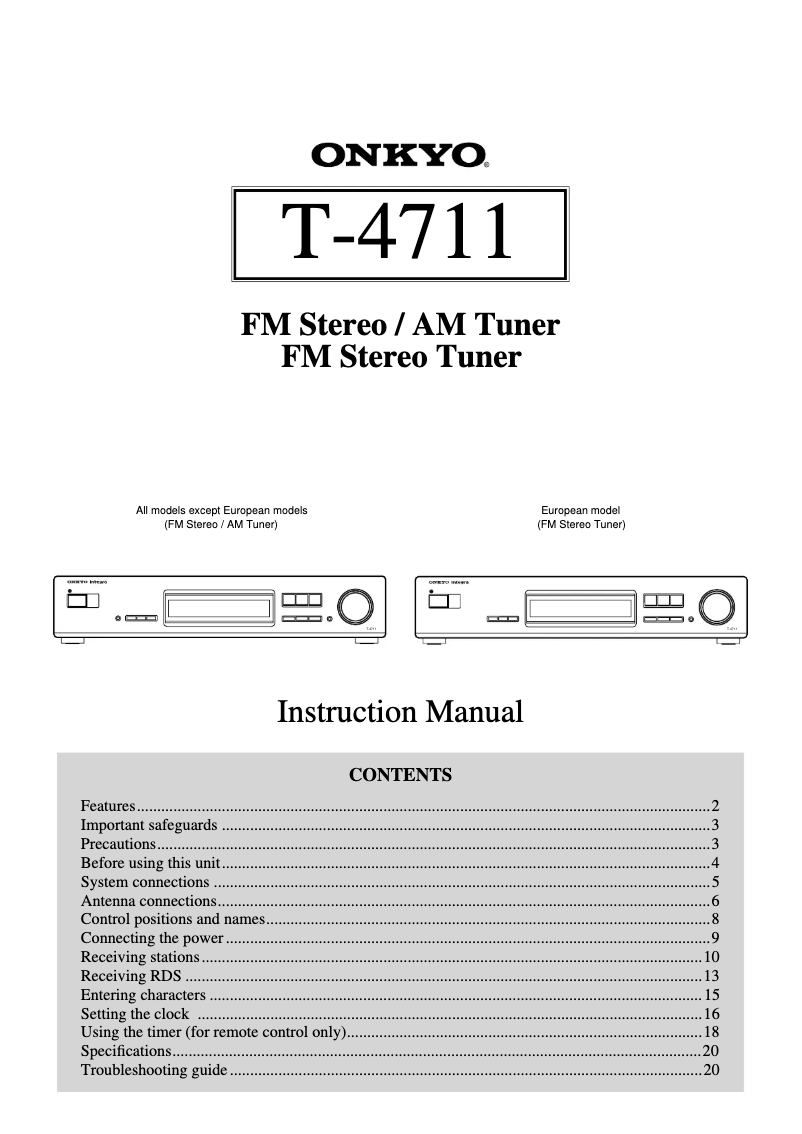 Page n°1 - Manuel utilisateur Onkyo T-4711