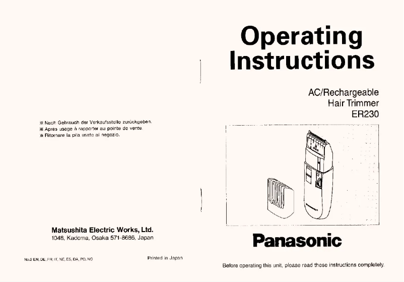 Page n°1 - Manuel utilisateur Panasonic ER230