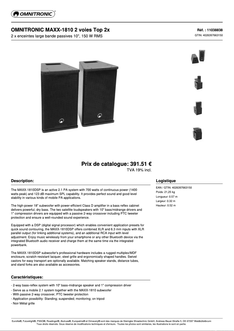 Página 1 del manual Ficha técnica Omnitronic MAXX-1810