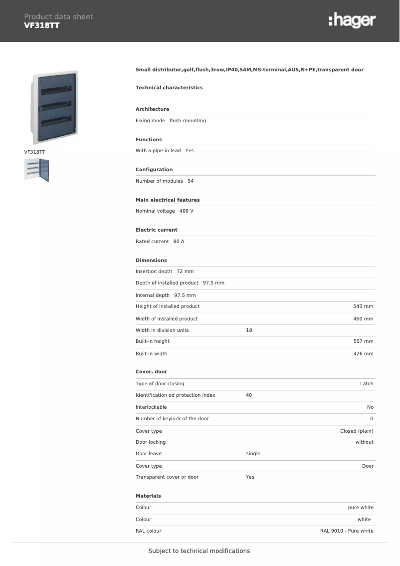 Image de la première page du manuel de l'appareil VF318TT