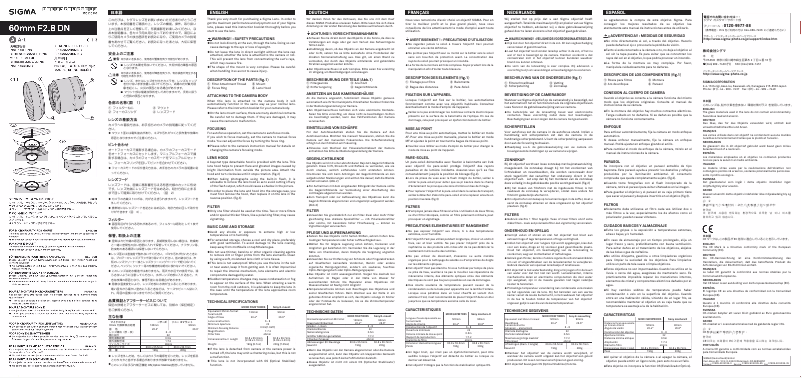 Page 1 de la notice Manuel utilisateur Sigma 60mm F2.8 DN