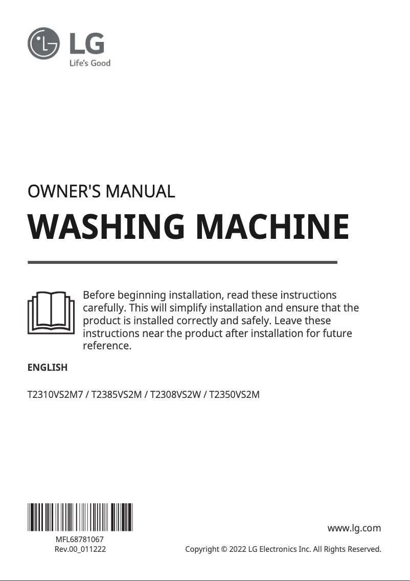 Page 1 de la notice Manuel utilisateur LG T2385VS2M