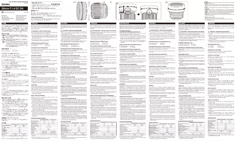 Page 1 de la notice Manuel utilisateur Sigma 56mm F1.4 DC DN