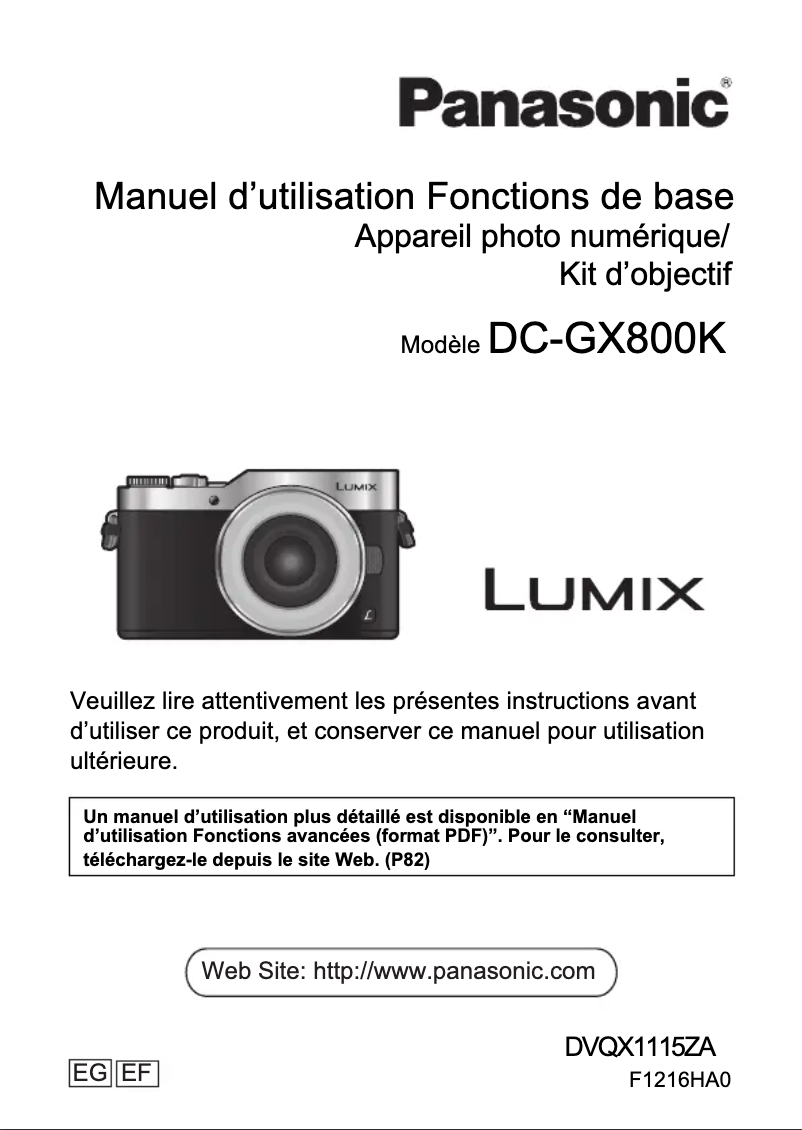 Page 1 de la notice Manuel utilisateur Panasonic Lumix DC-GX800K