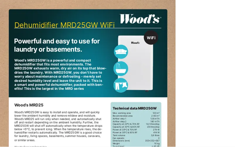 Page 1 de la notice Fiche technique Wood's MRD25GW