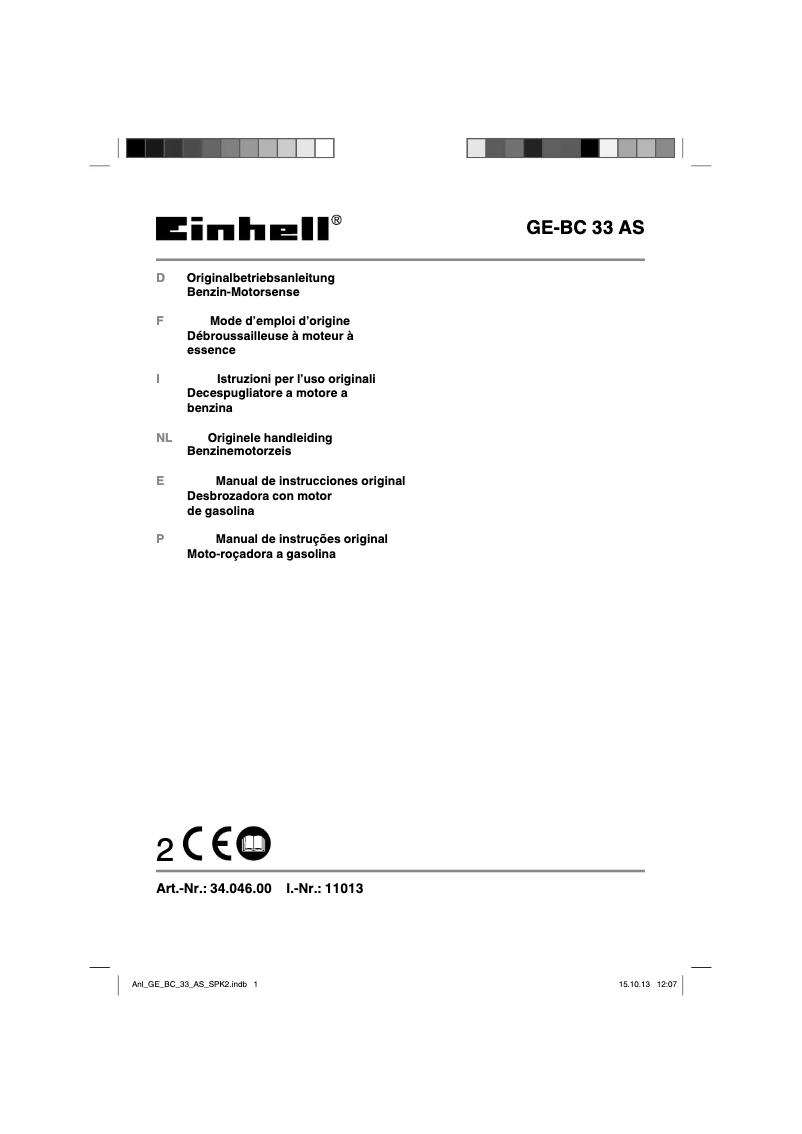 Page n°1 - Manuel utilisateur Einhell GE-BC 33 AS