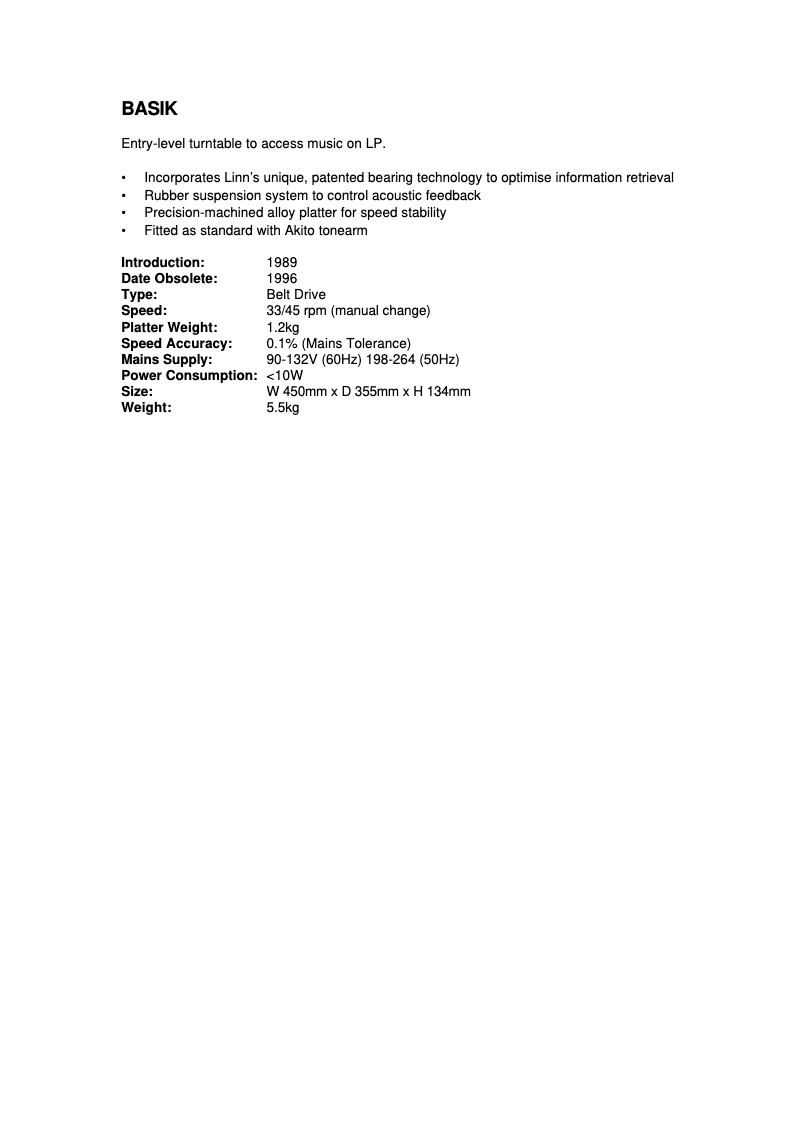 Página 1 del manual Manual de usuario Linn Basik