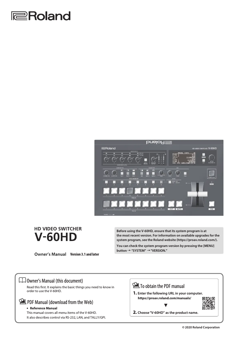 Page 1 de la notice Manuel utilisateur Roland V-60HD