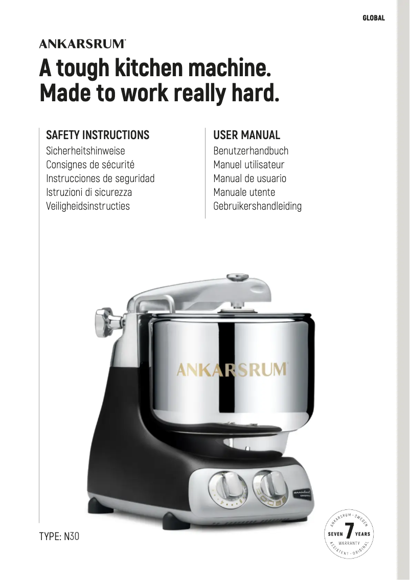 Page 1 de la notice Manuel utilisateur Ankarsrum AKM 6230