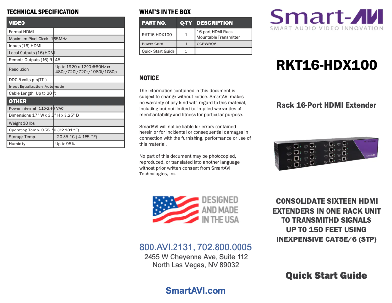 Page n°1 - Manuel utilisateur Smart-AVI RKT16-HDX100