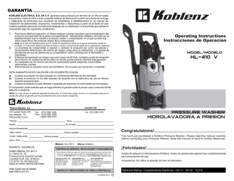 Page n°1 - Manuel utilisateur Koblenz HL-410 V