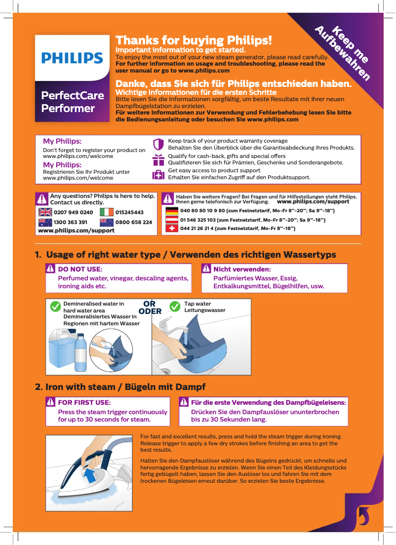 Page n°1 - Guide de démarrage rapide Philips PerfectCare Performer GC8750