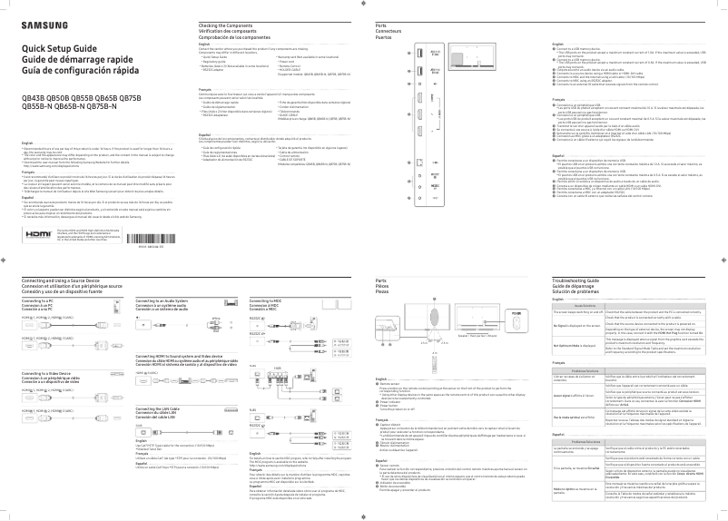 Page 1 de la notice Manuel utilisateur Samsung QB75B