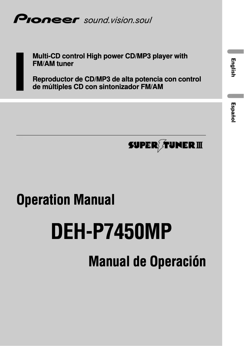 Page n°1 - Manuel utilisateur Pioneer DEH-P7450MP