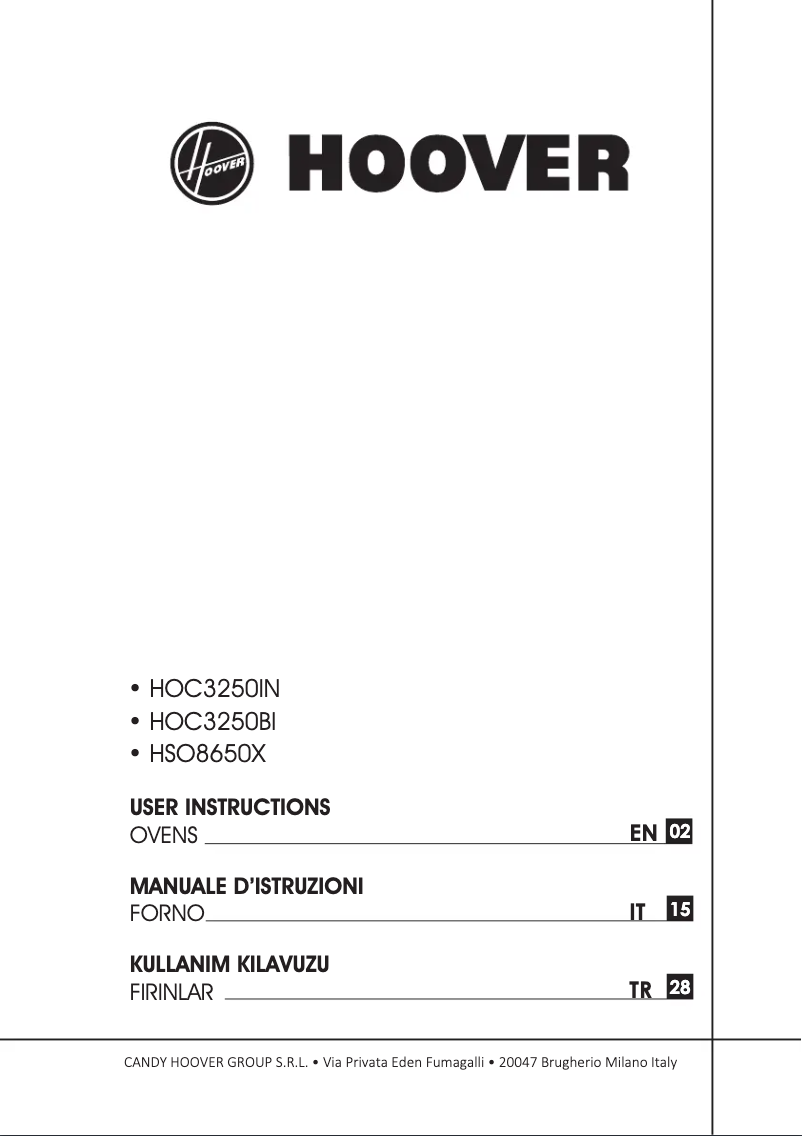 Page 1 de la notice Manuel utilisateur Hoover HOC3250IN